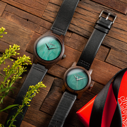 TruWood The Leaf Green Him+Her Watch Gift Bundle