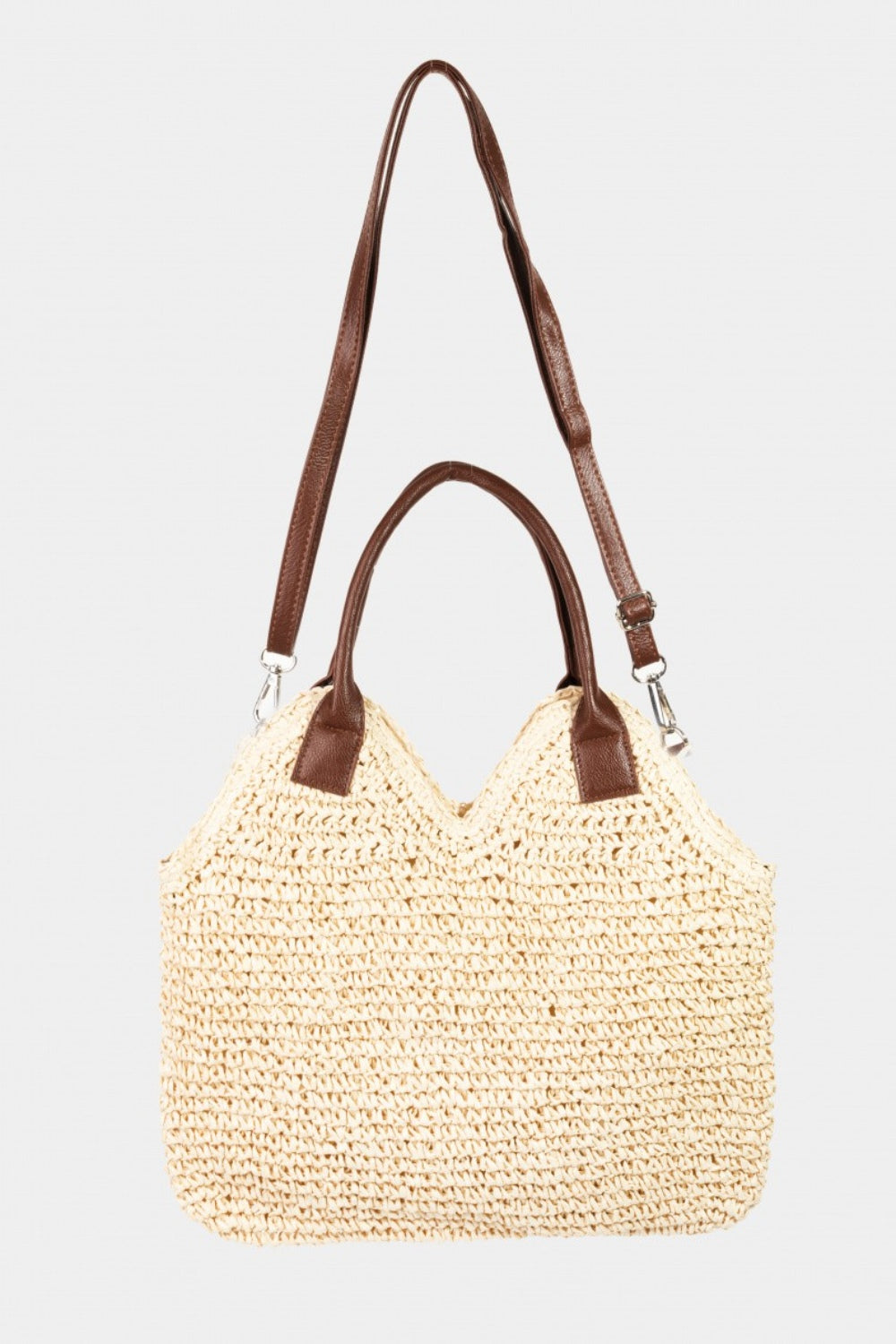 Fame Straw Braided Shoulder Bag with Faux Leather Strap