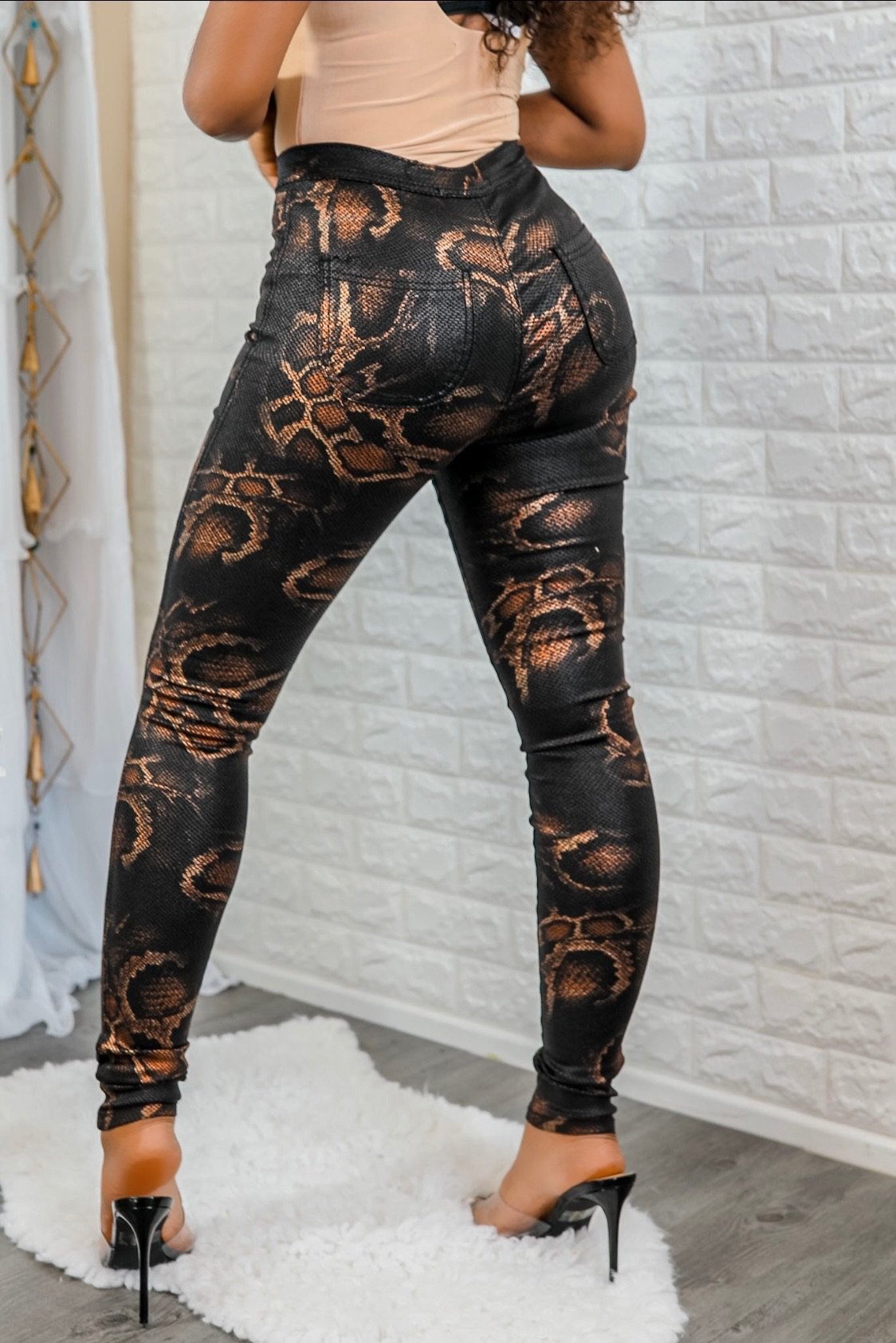 SurelyMine Coated Snake Print Skinny Jeans