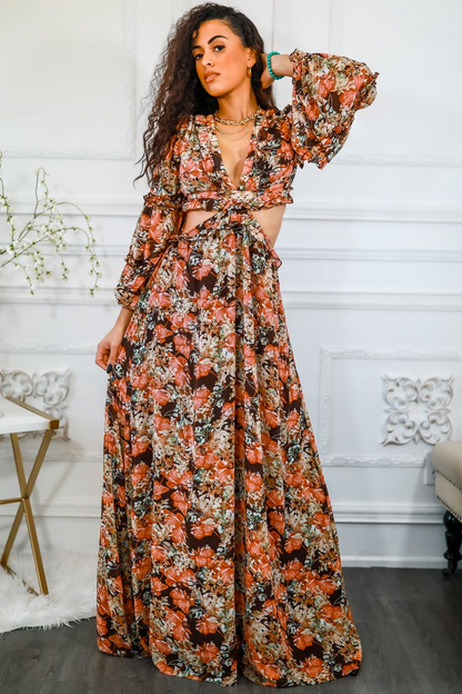 SurelyMine Floral Scent Cut Out Maxi Dress