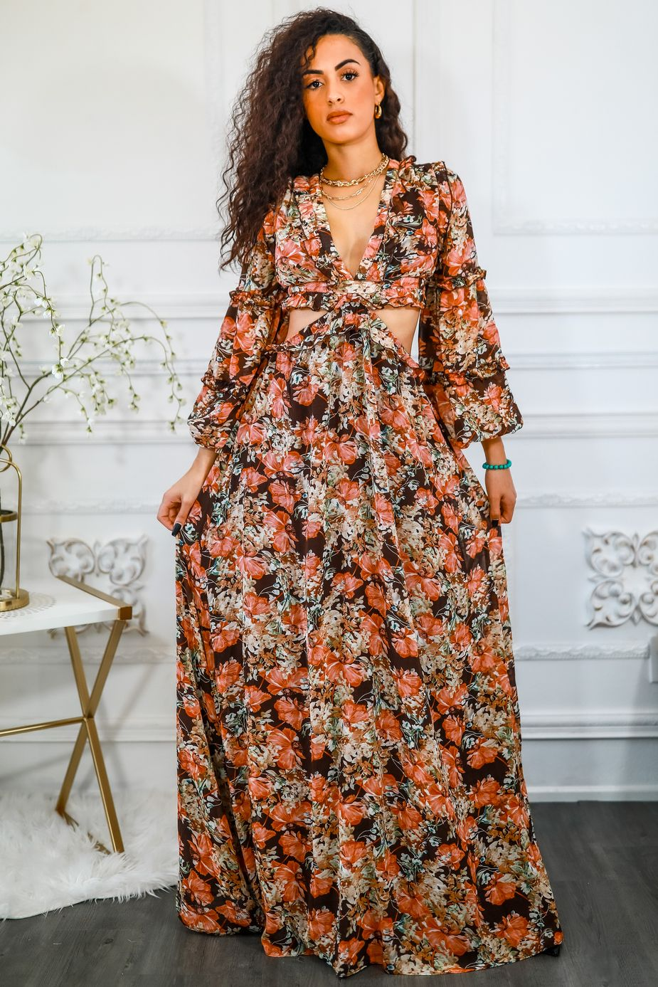 SurelyMine Floral Scent Cut Out Maxi Dress