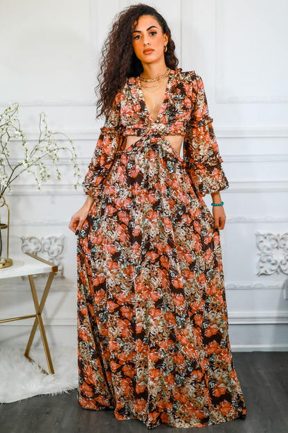 SurelyMine Floral Scent Cut Out Maxi Dress