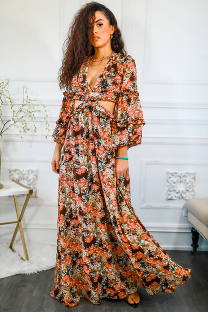 SurelyMine Floral Scent Cut Out Maxi Dress