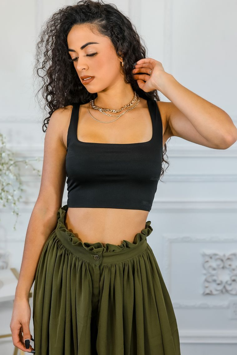 SurelyMine Back to Square One Square Neckline Crop Top Black