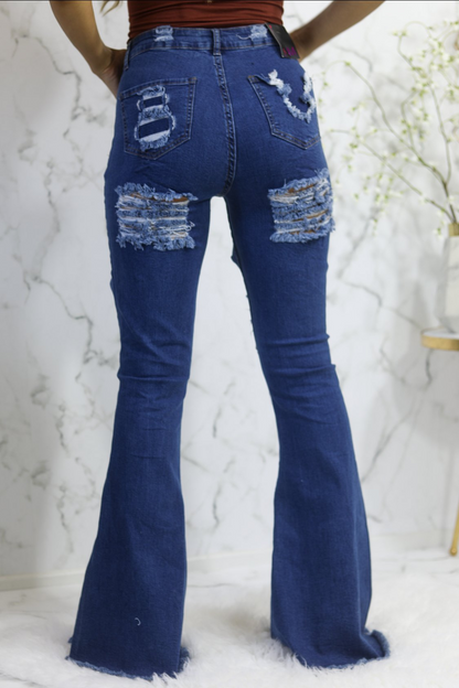 Lolata High Rise Flare Denim Distressed Jeans