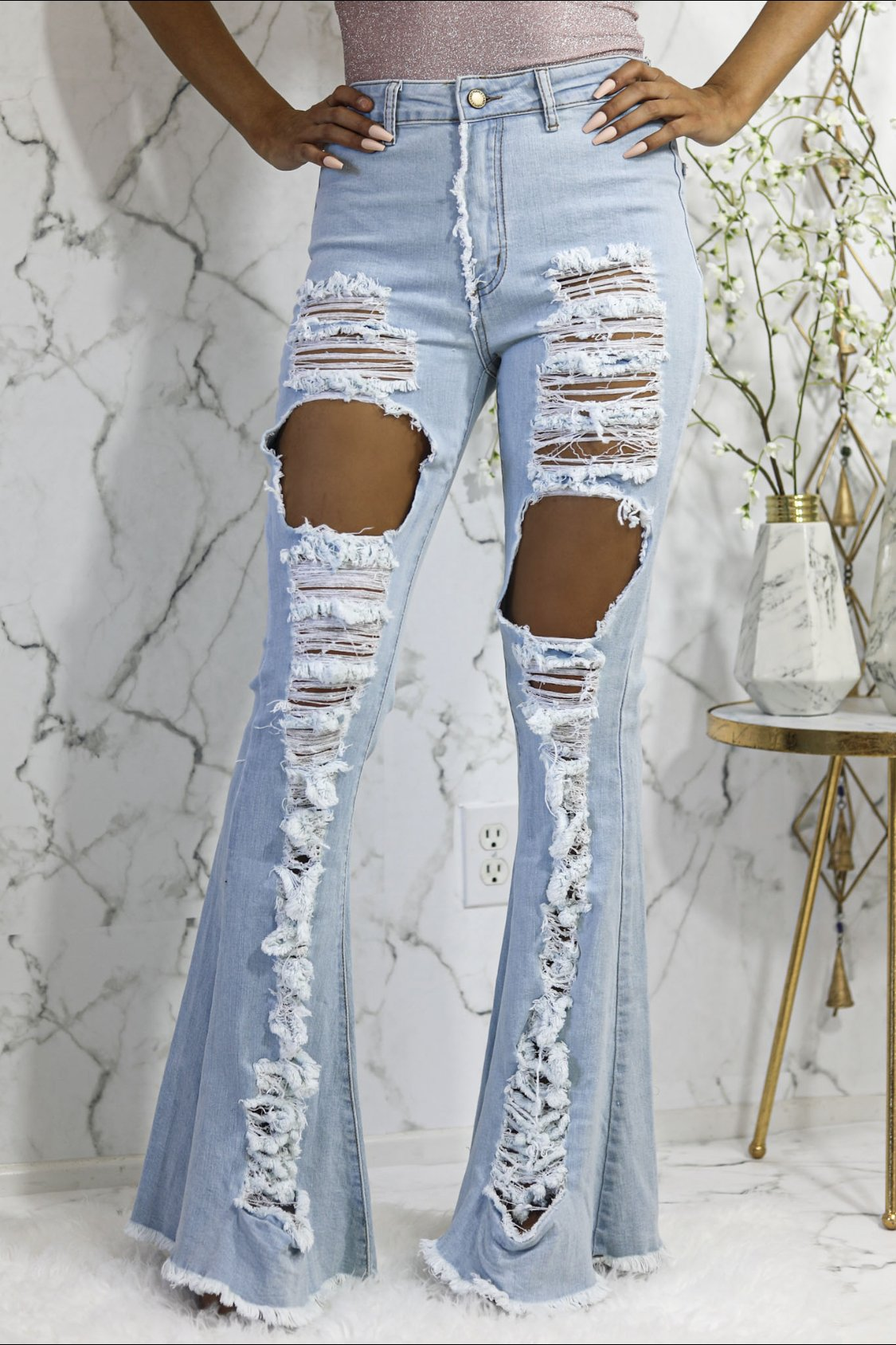 Lolata High Rise Flare Denim Distressed Jeans