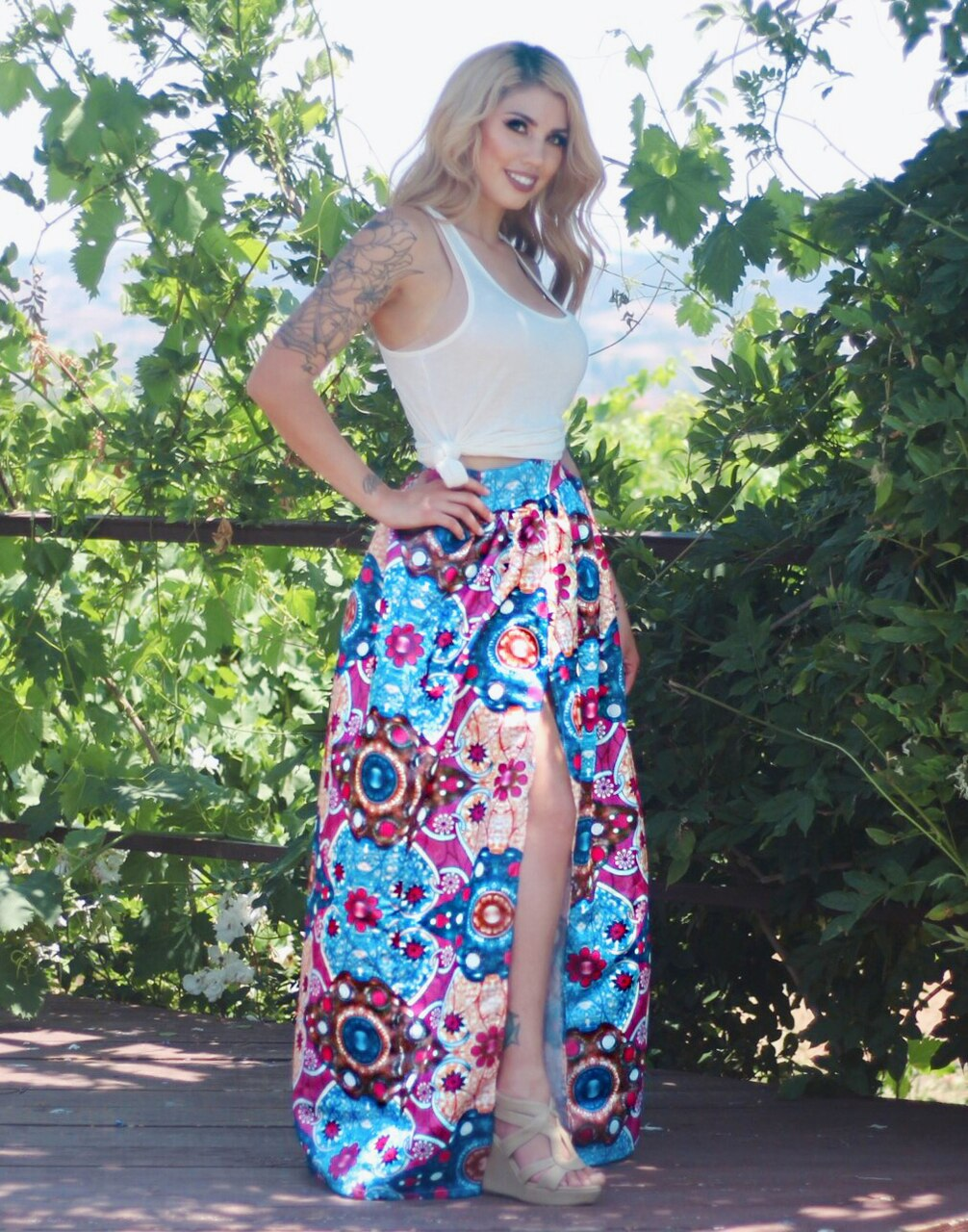 Lorisa African Print Maxi Skirt with Slit