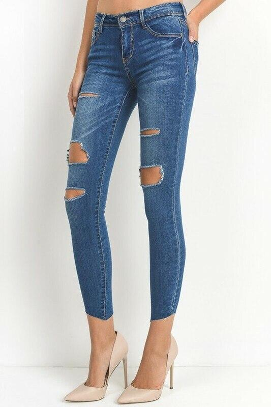 SurelyMine All Cut Out Denim Jeans with diagonal clean cut legs