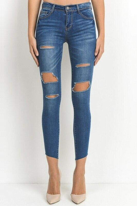 SurelyMine All Cut Out Denim Jeans with diagonal clean cut legs