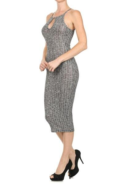 Ribbed Knit Keyhole Bodycon Midi Dress