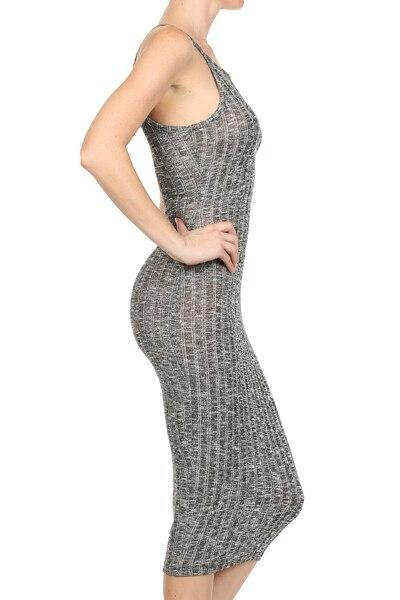 Ribbed Knit Keyhole Bodycon Midi Dress