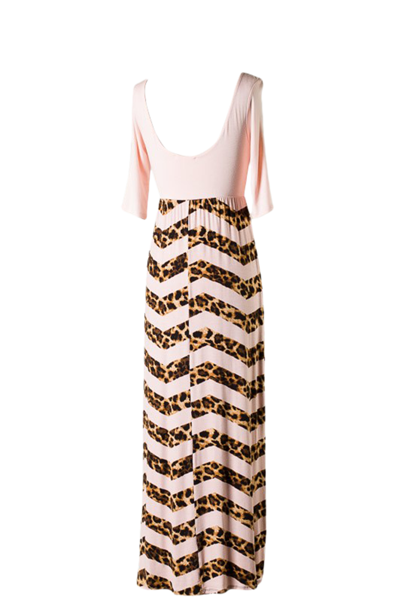 SurelyMine Chevron Pattern Animal Print Maxi Dress