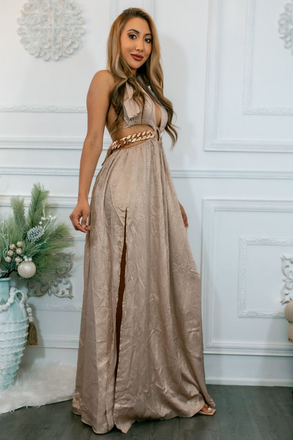 SurelyMine Extravaganza Cut Out Maxi with Side Slits Dress