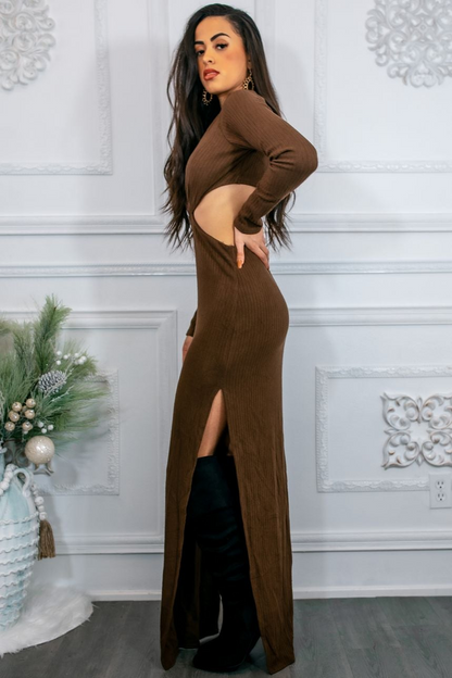 O Ring Cut Out Side Slits Sweater Dress