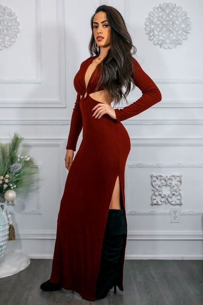 Vestido estilo suéter con aberturas laterales y aberturas en forma de O 