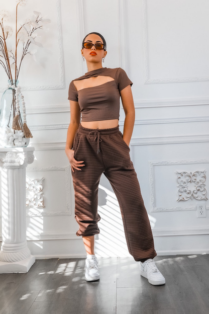 SurelyMine Asymmetrical Cut Out Ribbed Cropped Top