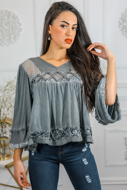 SurelyMine Bohemian Ribbed Flowers Top