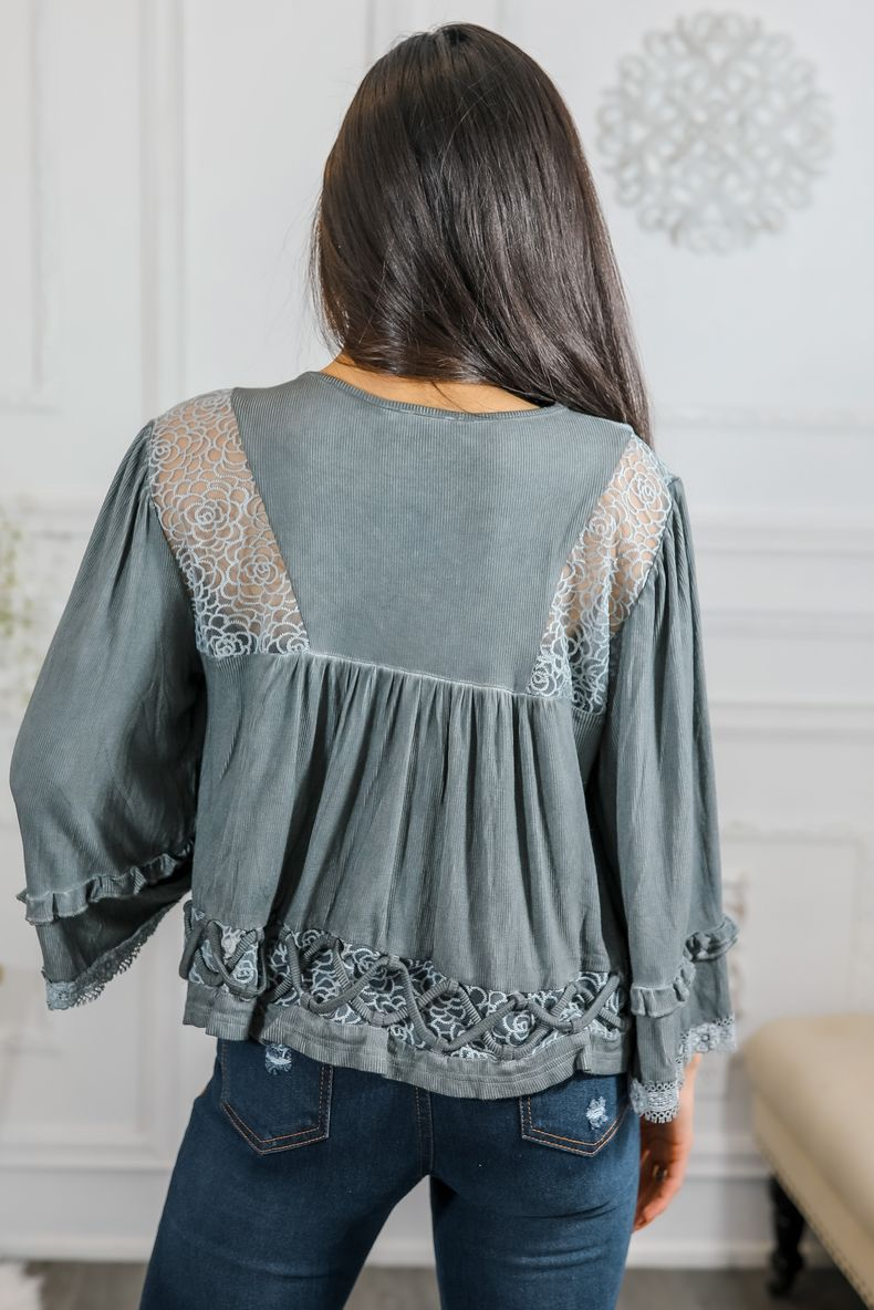 SurelyMine Bohemian Ribbed Flowers Top