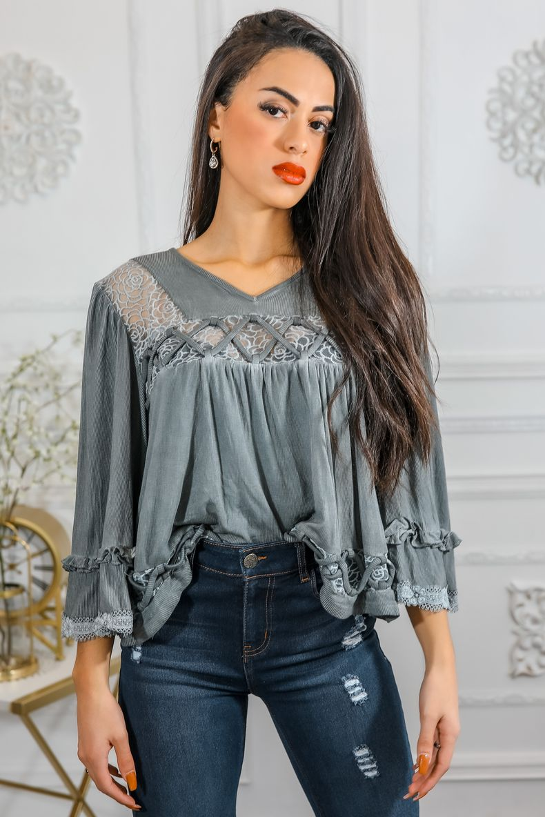 SurelyMine Bohemian Ribbed Flowers Top