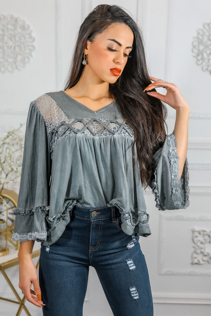 SurelyMine Bohemian Ribbed Flowers Top