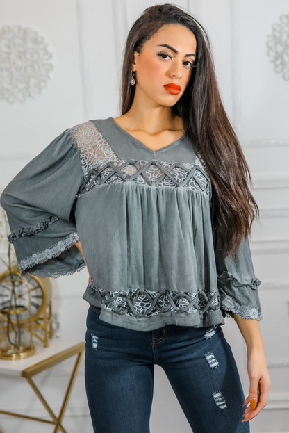 SurelyMine Bohemian Ribbed Flowers Top