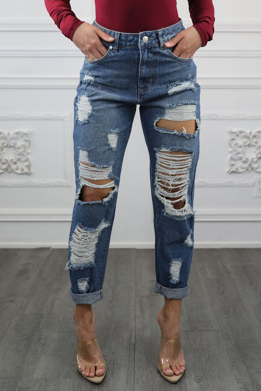 SurelyMine Destroyed and Ripped Maxed Out Boyfriend Jeans