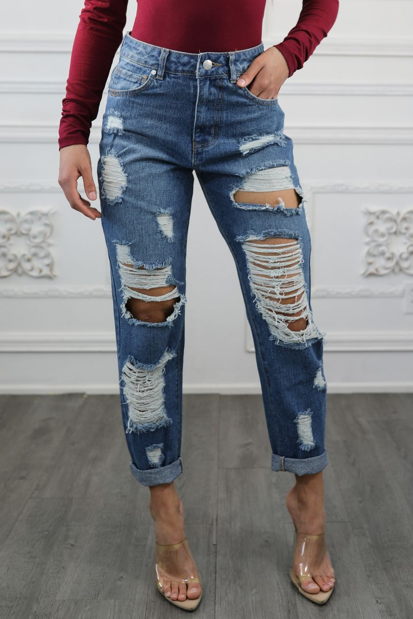 SurelyMine Destroyed and Ripped Maxed Out Boyfriend Jeans