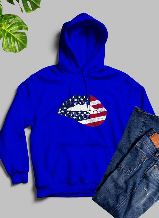 Sudadera con capucha con diseño de labios de bandera americana, forro polar de alta calidad, peso pesado, meticulosamente elaborado