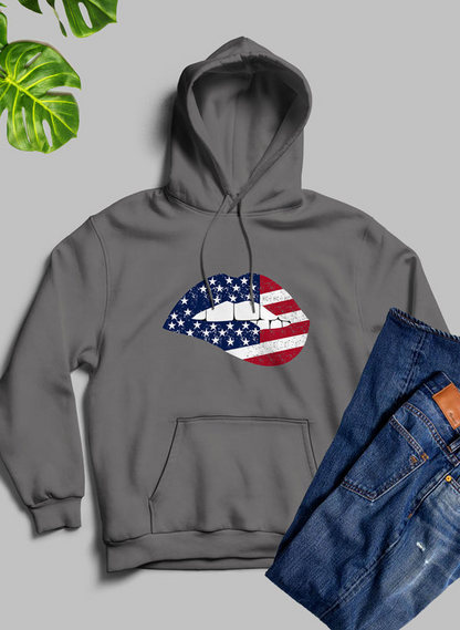 American Flag Lips Hoodie - Meticulously Crafted Heavy Weight High-Quality Fleece