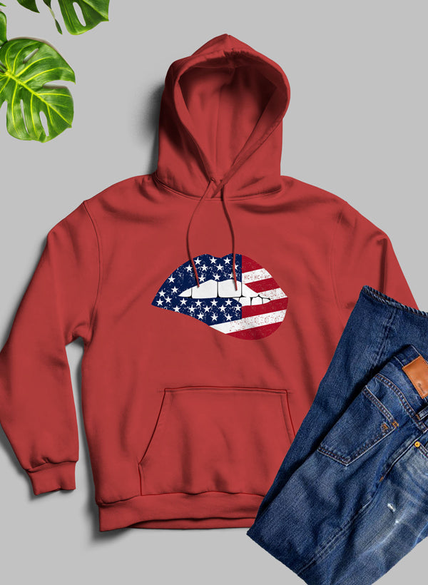 American Flag Lips Hoodie - Meticulously Crafted Heavy Weight High-Quality Fleece