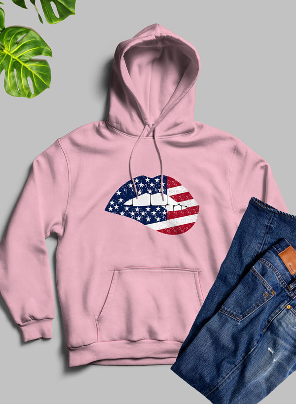 American Flag Lips Hoodie - Meticulously Crafted Heavy Weight High-Quality Fleece