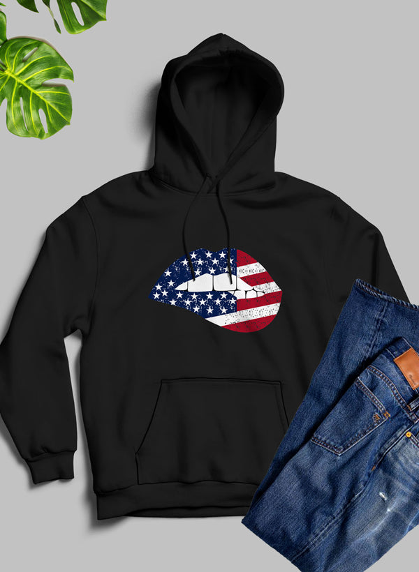 American Flag Lips Hoodie - Meticulously Crafted Heavy Weight High-Quality Fleece