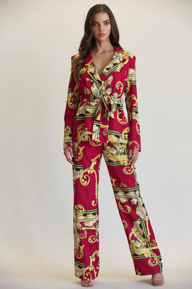 Aarifa - Baroque Print Blazer + Pant Set