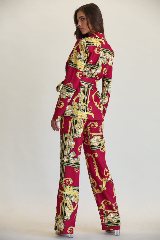 Aarifa - Baroque Print Blazer + Pant Set