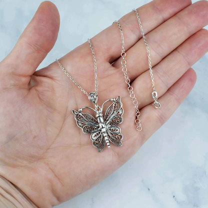 FiligranIst - Sterling Silver Filigree Butterfly Pendant Necklace