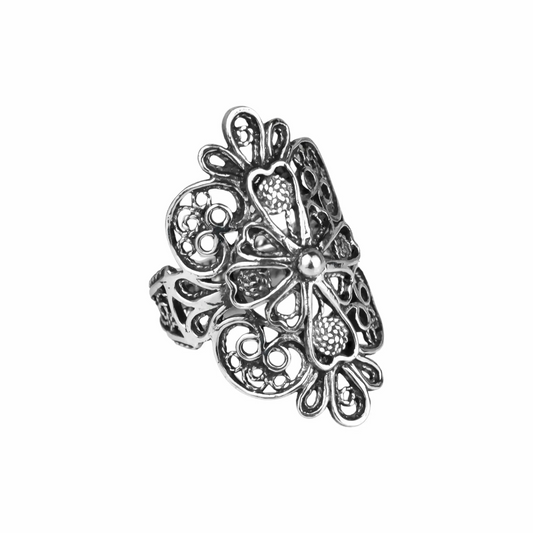 FiligranIst - Sterling Silver Filigree Art Lace Embroidery Cross Figured Statement Ring