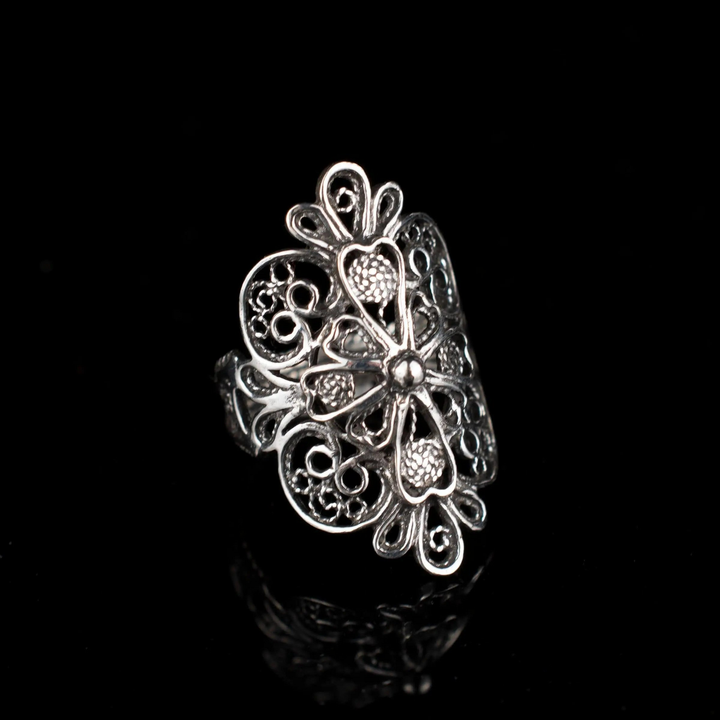 FiligranIst - Sterling Silver Filigree Art Lace Embroidery Cross Figured Statement Ring