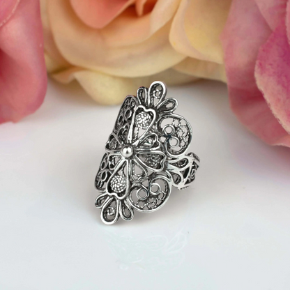 FiligranIst - Sterling Silver Filigree Art Lace Embroidery Cross Figured Statement Ring