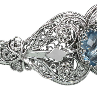 FiligranIst - Sterling Silver Filigree Art Blue Topaz Gemstone Women Cuff Bracelet