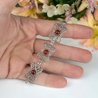 FiligranIst - Filigree Art Carnelian Gemstone Women Butterfly Silver Link Bracelet