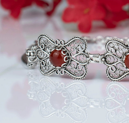 FiligranIst - Filigree Art Carnelian Gemstone Women Butterfly Silver Link Bracelet