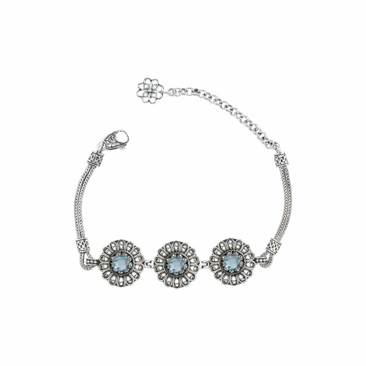 FiligranIst - Filigree Art Blue Topaz Gemstone Women Silver Link Bracelet