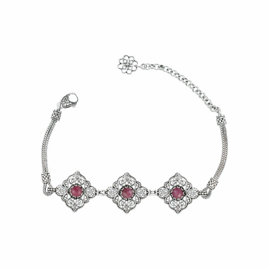 FiligranIst - Filigree Art Rhodonite Gemstone Women Adjustable Silver Link Bracelet