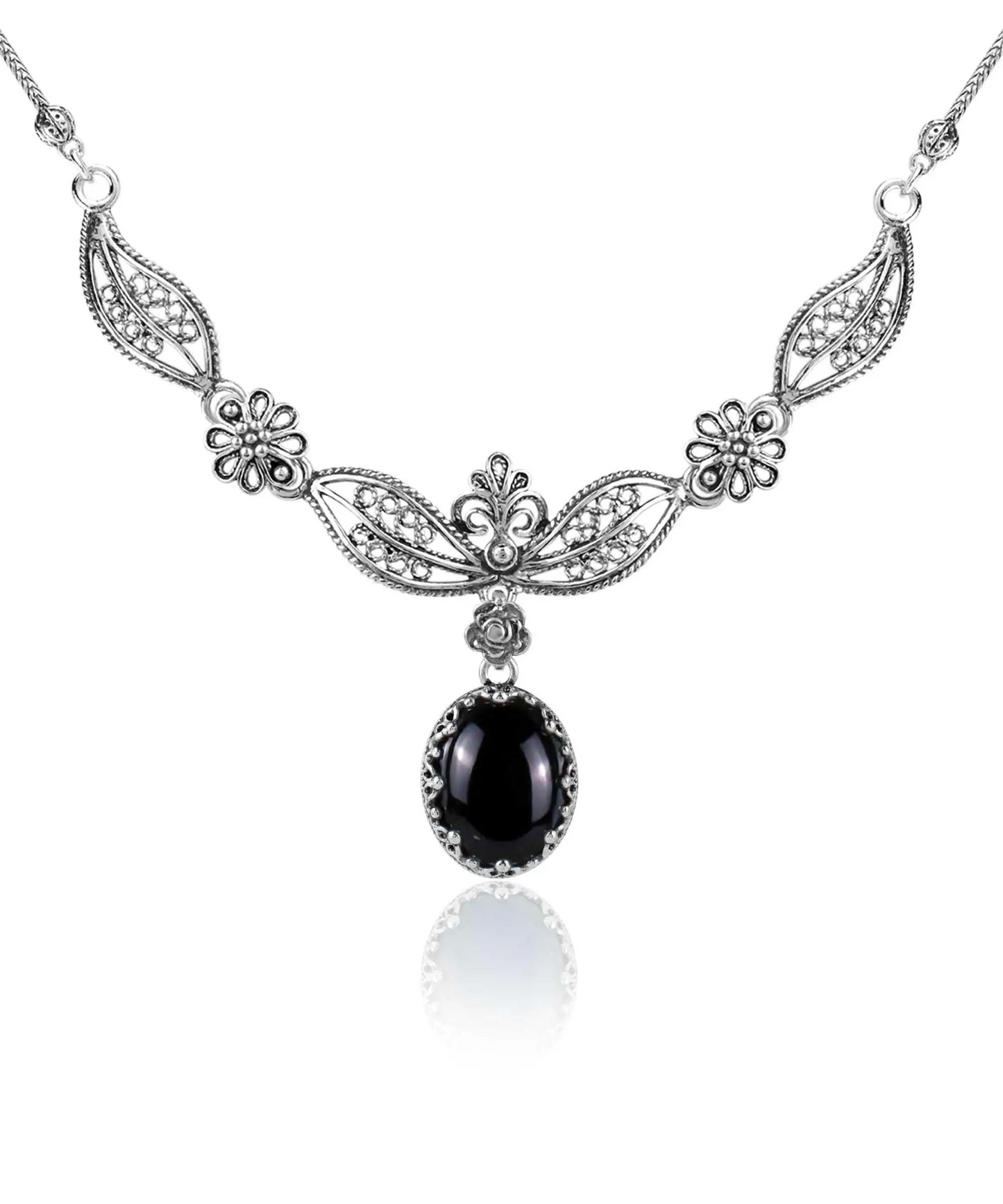 FiligranIst - Filigree Art Black Onyx Gemstone Silver Princess Necklace: An Emblem of Sophistication