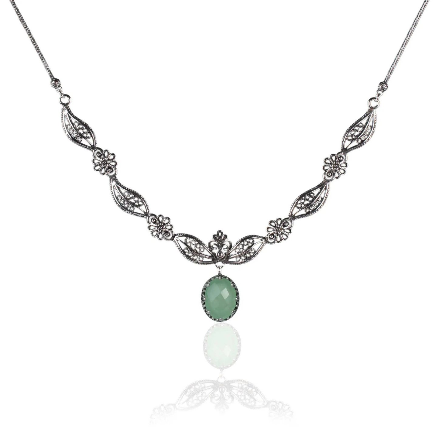 FiligranIst - Handcrafted Filigree Art Aqua Blue Chalcedony Silver Princess Necklace