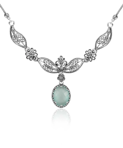 FiligranIst - Handcrafted Filigree Art Aqua Blue Chalcedony Silver Princess Necklace