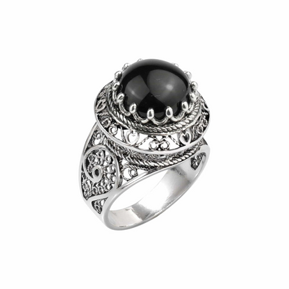 FiligranIst - Filigree Art Black Onyx Gemstone Sterling Silver Dome Ring