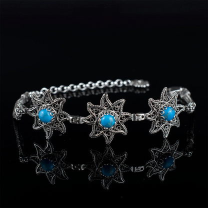 FiligranIst - Filigree Art Turquoise Gemstone Star Figured Women Silver Link Bracelet