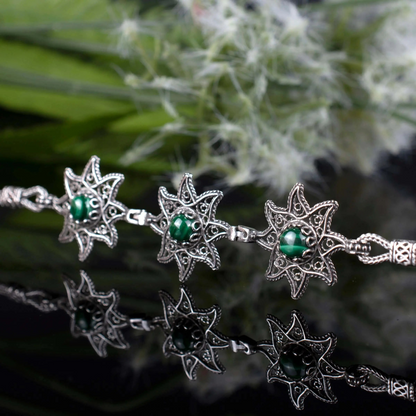 FiligranIst - Filigree Art Malachite Gemstone Star Figured Women Silver Link Bracelet