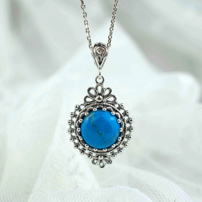 FiligranIst - Handcrafted Turquoise Gemstone Silver Boho Pendant Necklace